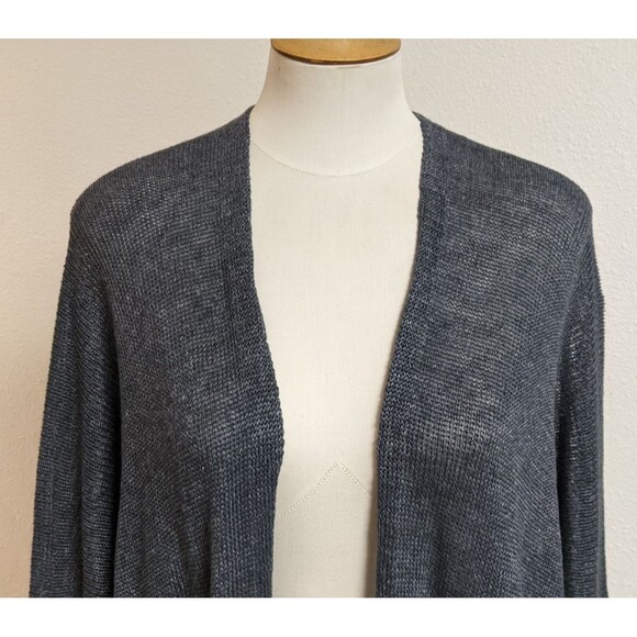 Margaret O'Leary 100% Linen Gray/White Striped Oversized Cardigan Sweater 2/SM - Picture 2 of 13